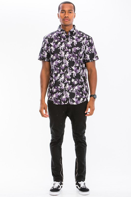 Mens Hawaiian Purple Punch Button Down Shirt