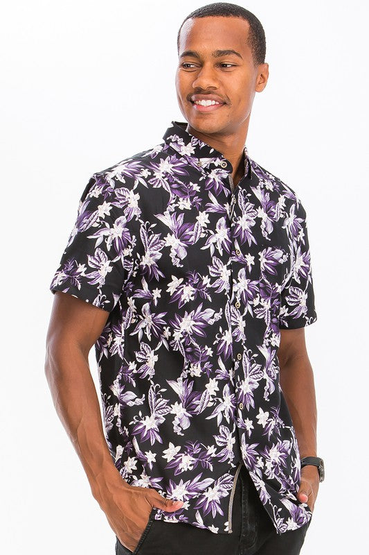 Mens Hawaiian Purple Punch Button Down Shirt