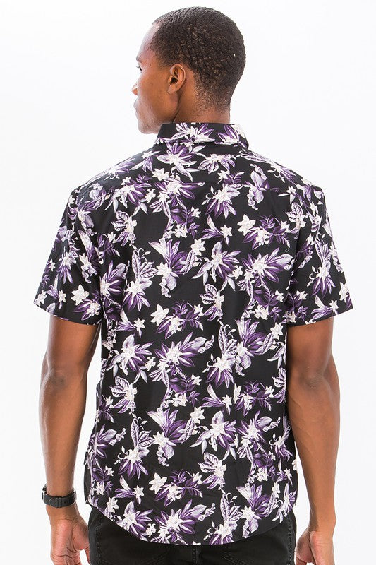 Mens Hawaiian Purple Punch Button Down Shirt