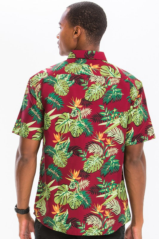 Red Tropics Men's Button Down Shirt