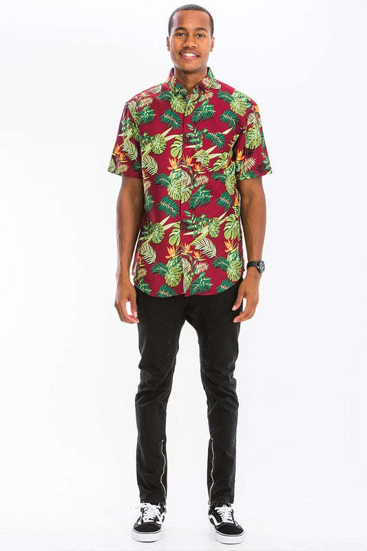 Red Tropics Men's Button Down Shirt