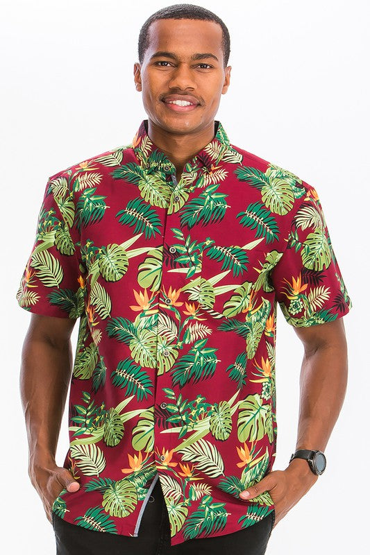 Red Tropics Men's Button Down Shirt