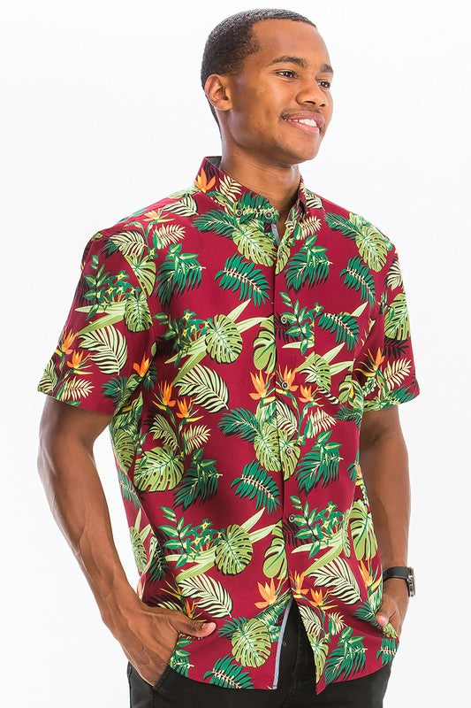 Red Tropics Men's Button Down Shirt