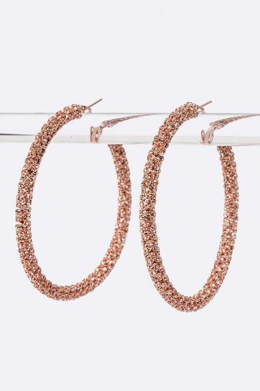 Rhinestone Dreams Hoop Earrings-2.5 inch