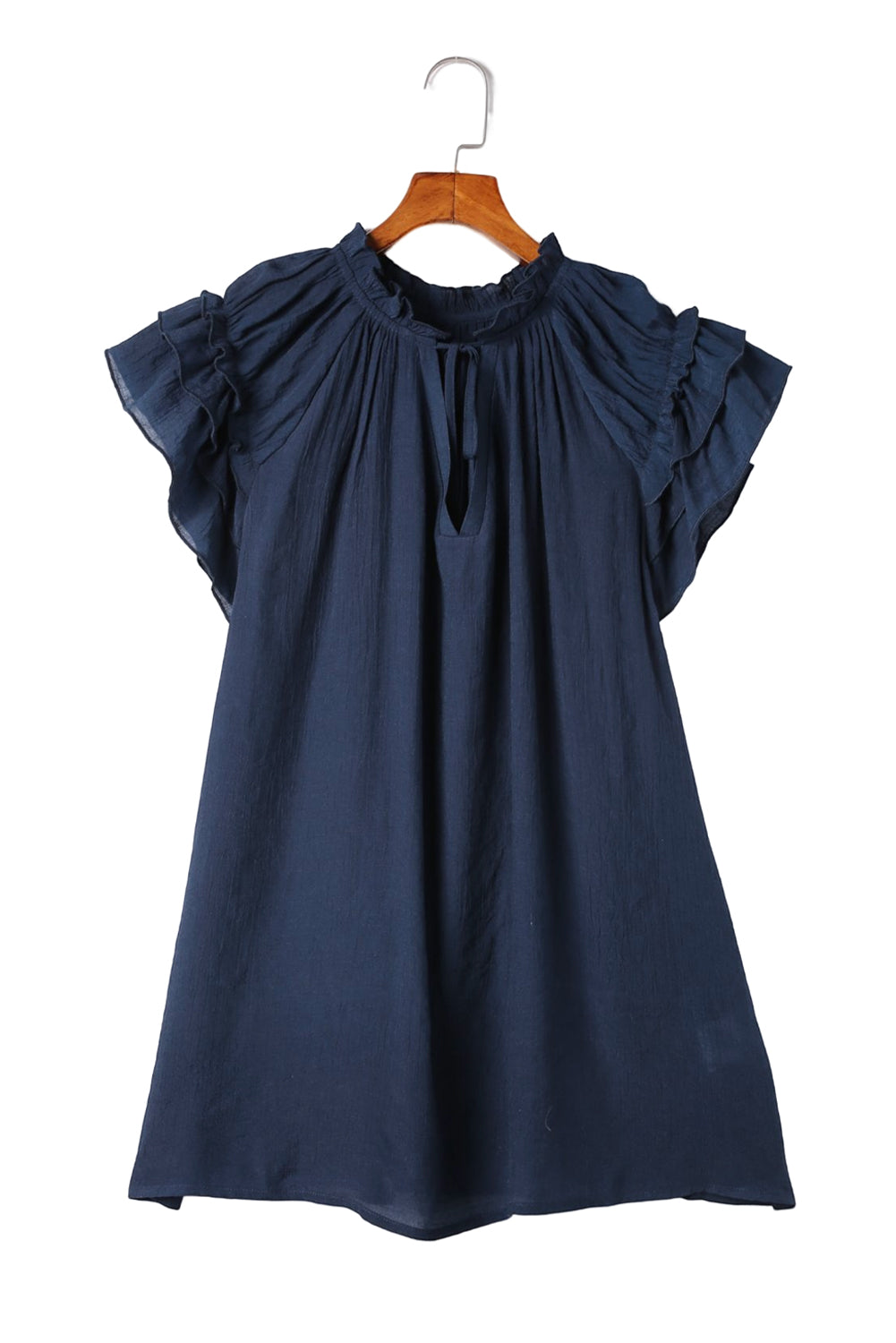 The Blues Ruffled Sleeve Drawstring Blouse