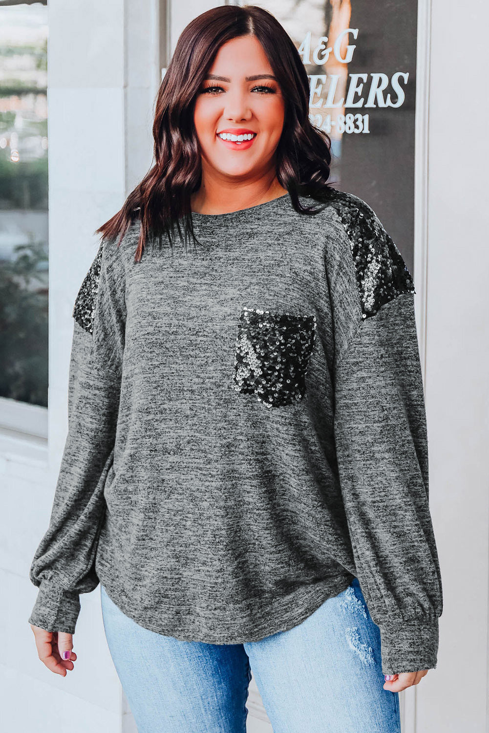 Sparkles and Smoke Long Sleeve Top-Plus