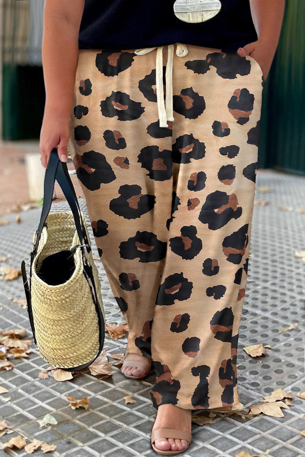 It's a Jungle Drawstring Wide Leg Pants-Plus