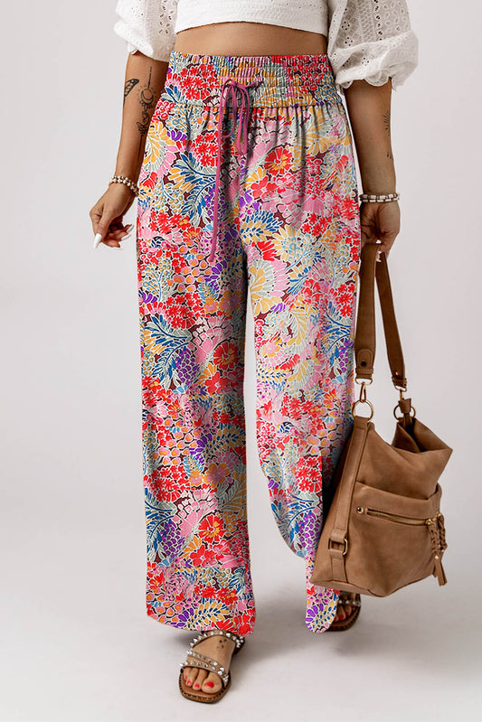 Flower Garden Drawstring High Waist Pants
