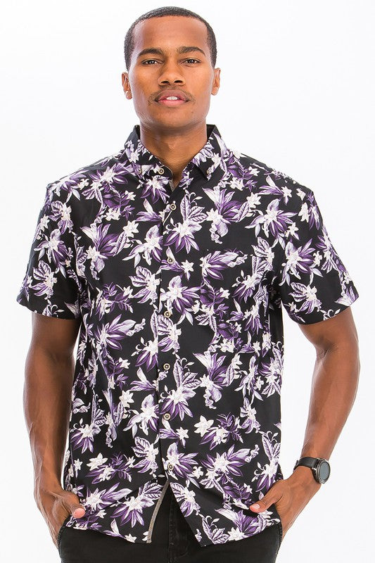 Mens  Hawaiian Purple Punch Button Down Shirt