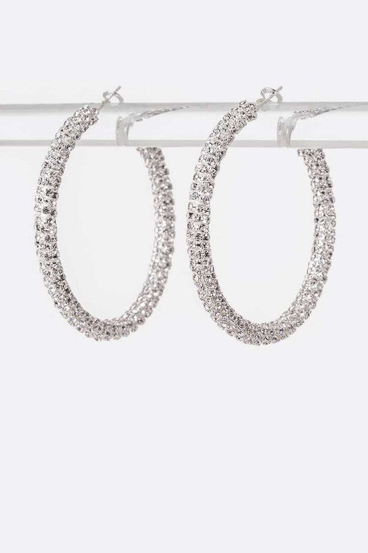 Rhinestone Dreams Hoop Earrings-2inch