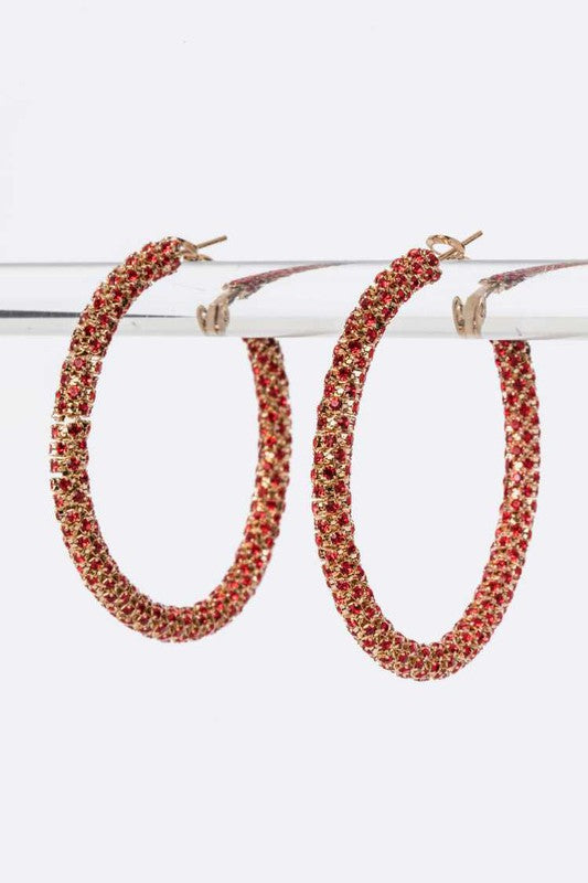 Rhinestone Dreams Hoop Earrings-2inch