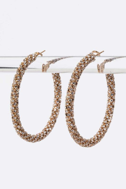 Rhinestone Dreams Hoop Earrings-2inch