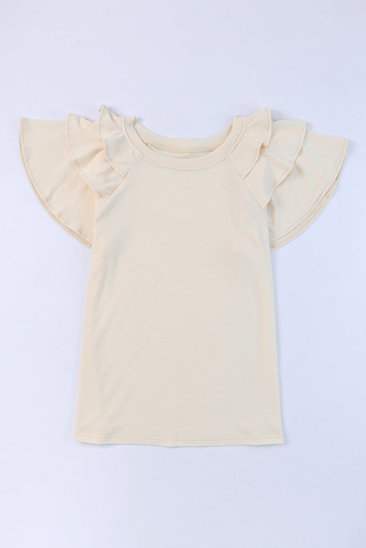 Ruffle My Shoulders Top-Light Apricot