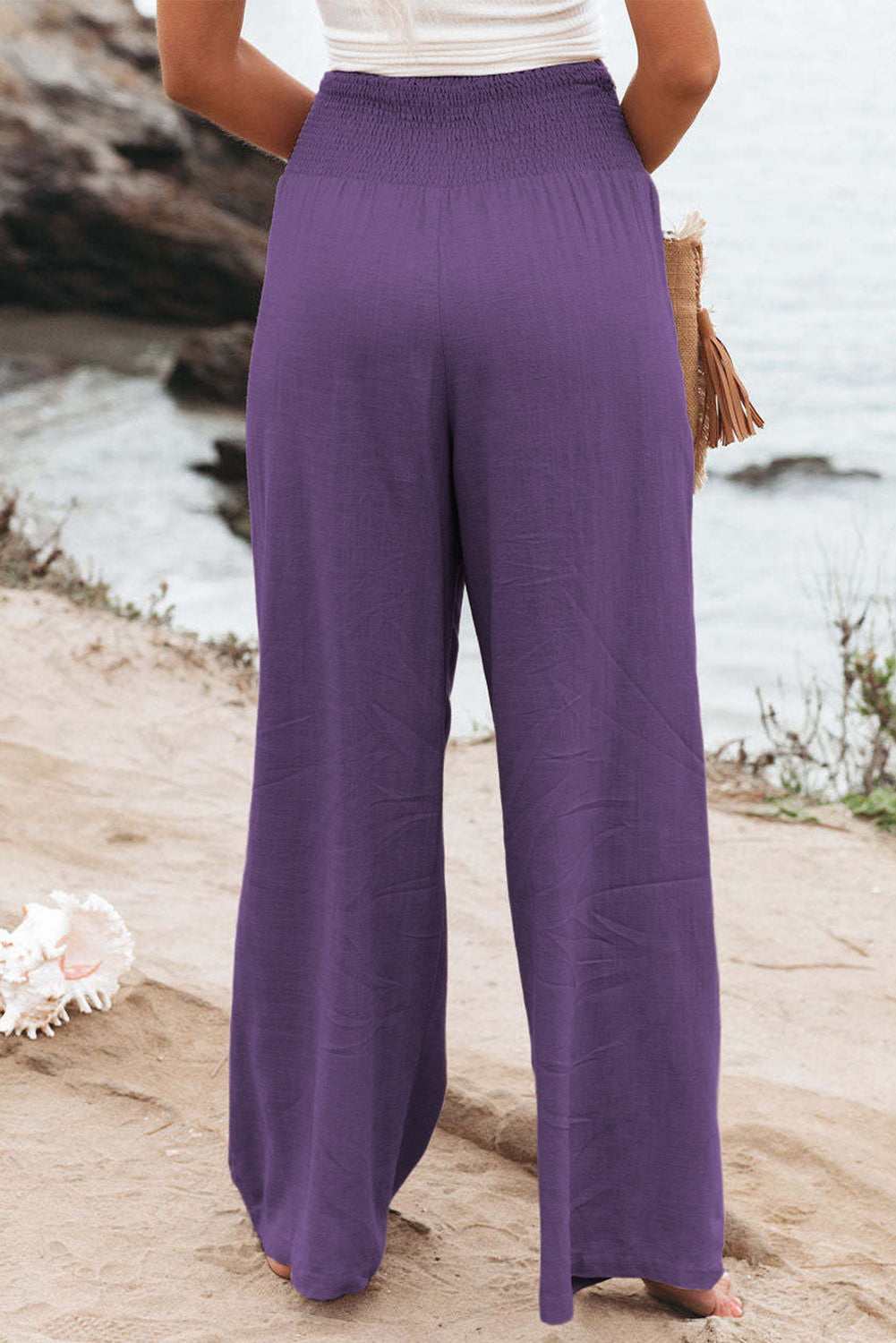 Front Pleated Flowy Slacks-Grape