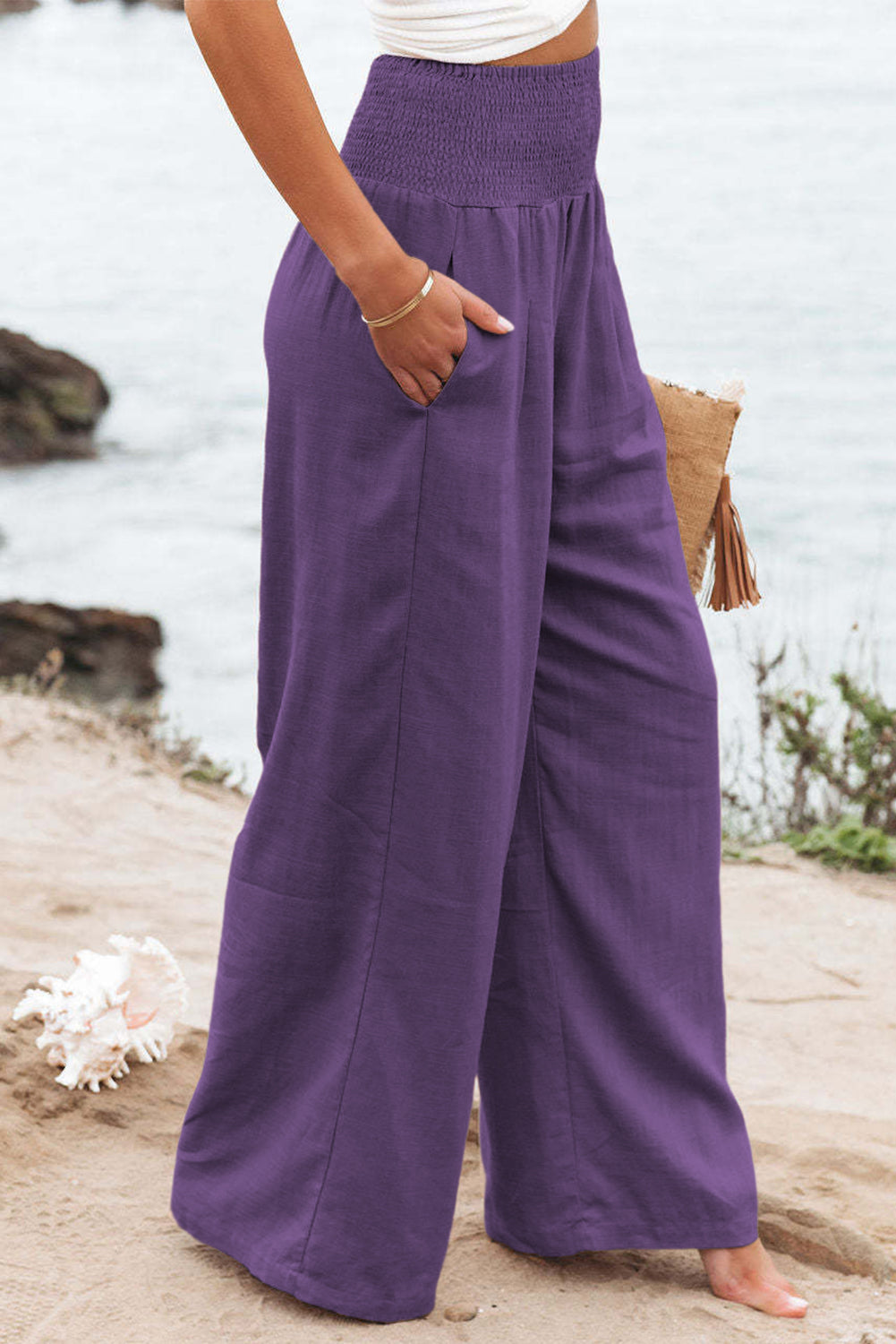 Front Pleated Flowy Slacks-Grape