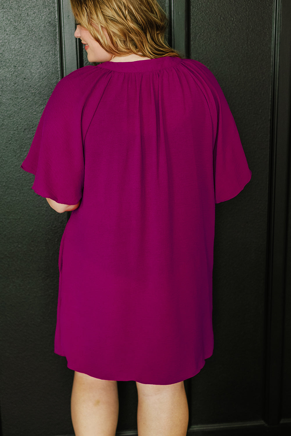 Wine Fine Pleated Plus Size Dress-SOLD OUT