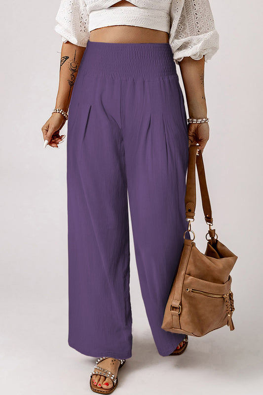 Front Pleated Flowy Slacks-Grape