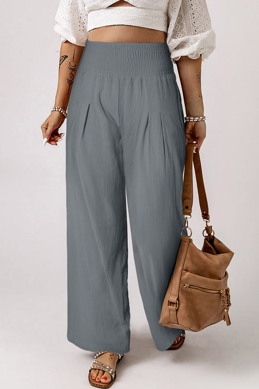 Front Pleated Flowy Slacks-Gray