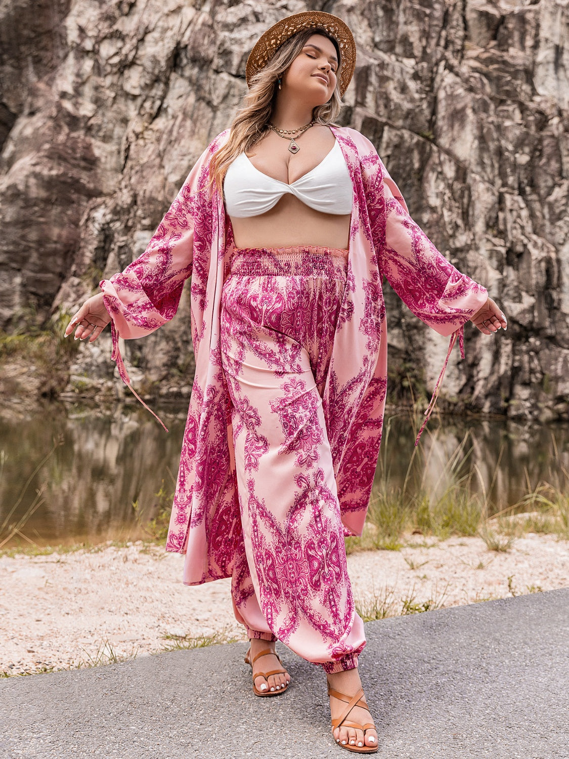 Fuchsia Fusion Cardigan and Pants Set-Plus LOW STOCK